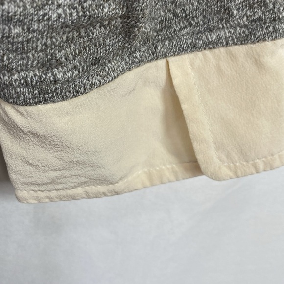 J. Crew Gray with Cream Silk Trim Peter Pan Collar Long Sleeve Shirt Top, Size S - Picture 7 of 13